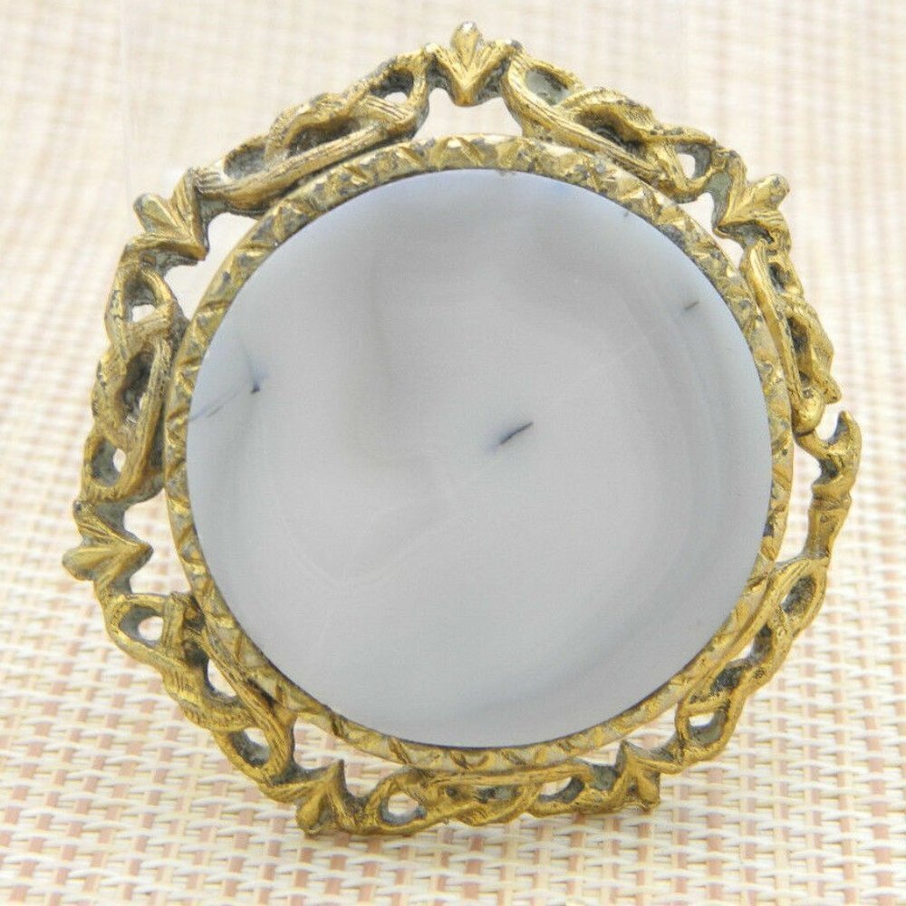 Purple Gray Swirl Agate Circle Gold Tone Pendant
